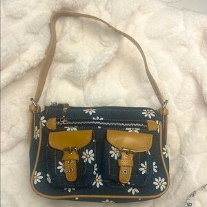 New Demin Floral Black and Tan Shoulder Bag